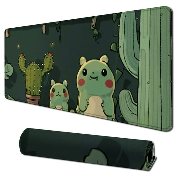 nygtbtfer Cute Frog Mouse Pad Desk Pad Green Desk Decor Mat, Large Gaming Mouse Pad for Desk Computer Keyboard Laptop, Desk Decor Home Office Accessories for Girl with Stitched Eges Pad 31.5x11.8 in