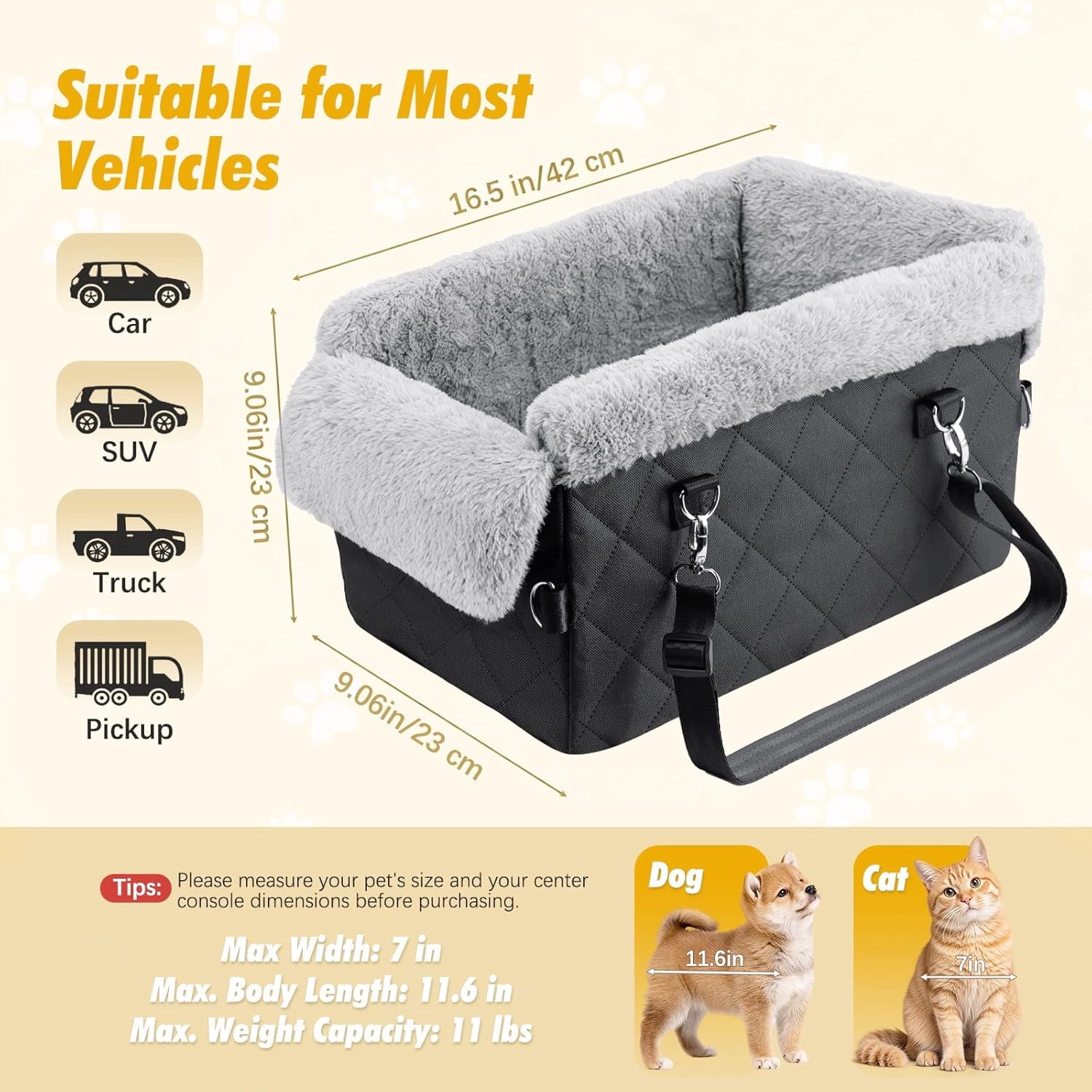 Soft Plush Black Car Seat for Small Dogs Under 12 LBS Safe Comfortable Travel