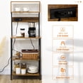 thumbnail image 3 of Rustic Brown Baker's Rack with Power Outlet & USB Charging | Kitchen Microwave Shelf with 5 Hooks - 60.2" Tall Storage Cabinet, 3 of 7