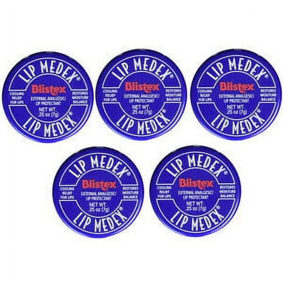 Blistex Lip Medex Cooling Relief for Sore Lips & Moisture 0.25 oz Each (5 Jars)