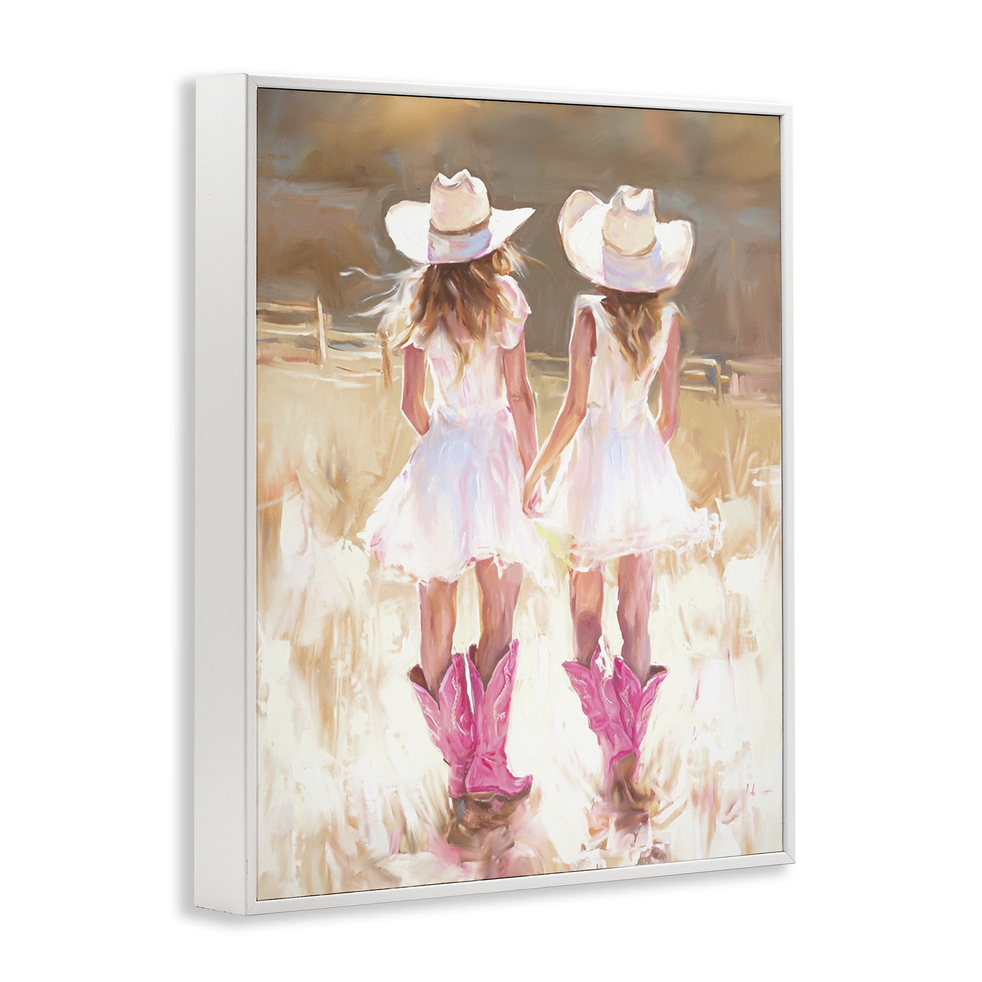 Stupell Industries Sunlit Cowgirl Sisters Novelty Painting White Framed Art Print Wall Art, 24 x 30