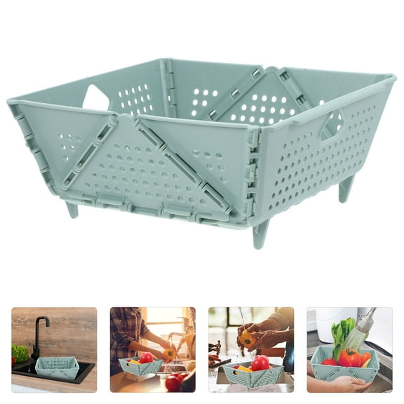GARVALON 1Pack Collapsible Colander Multifunctional Drain Basket Folding Design Green PP For Kitchen Use