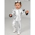 thumbnail image 6 of vastwit Little Girls Shiny Metallic Overalls Romper Ruffled Bodysuit Sparkly Birthday Party Dress-up Silver 3-6M, 6 of 7