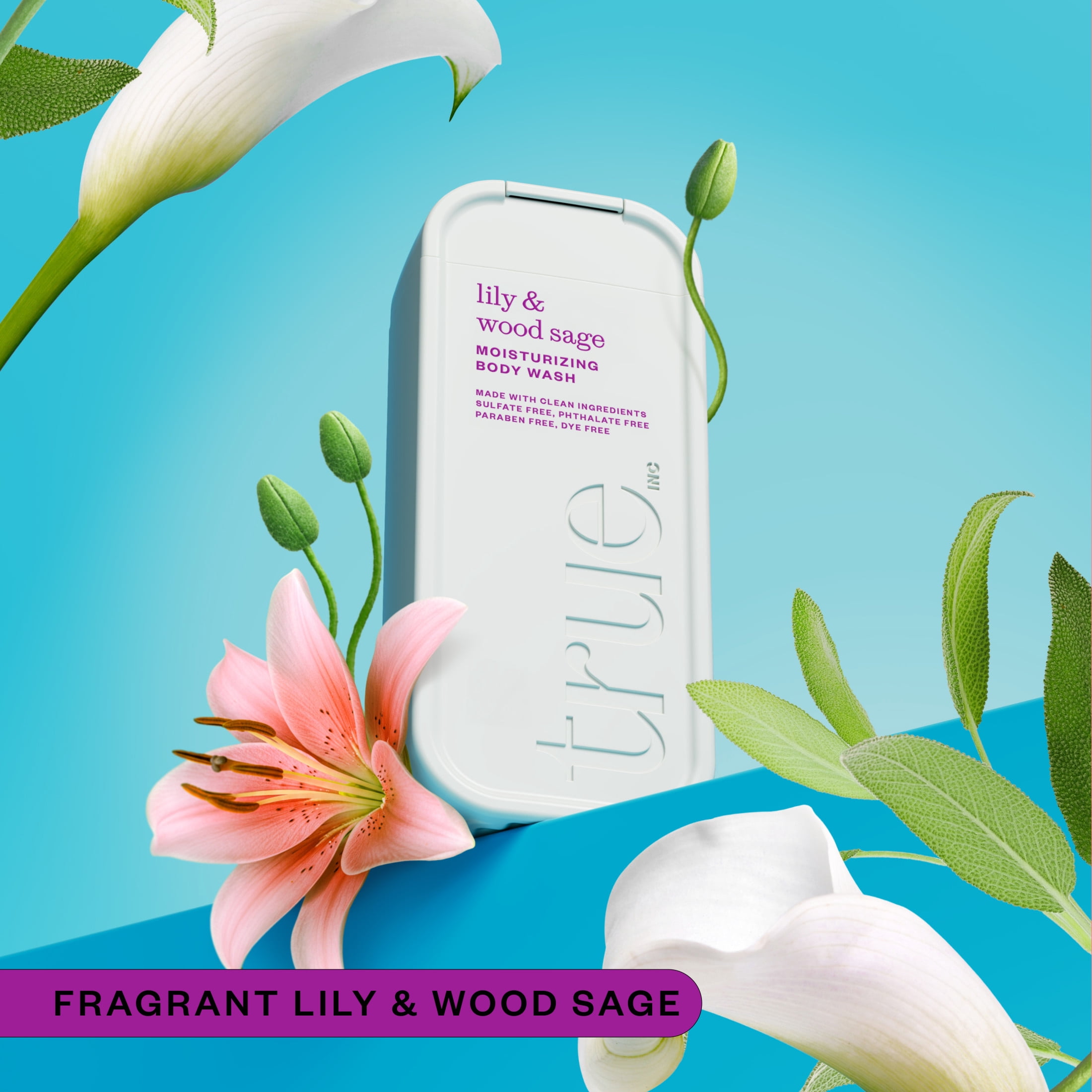 True Lily & Wood Sage Body Wash, Sulfate-Free, Moisturizing and Hydrating Formula for Women & Men, 18 fl oz