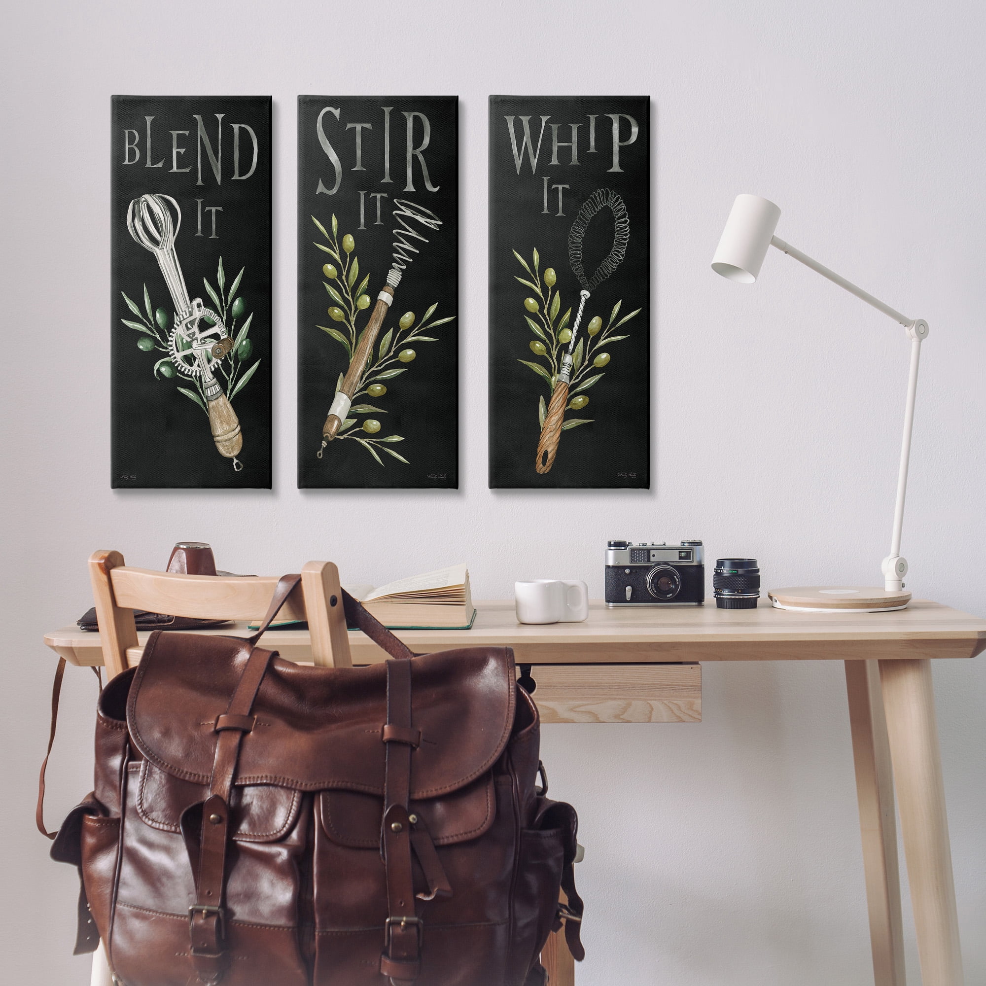 Stupell Industries Kitchen Utensils & Phrases Botanical & Floral Painting Gallery Wrapped Canvas Art Print Wall Art, 10 x 24, Set of 3