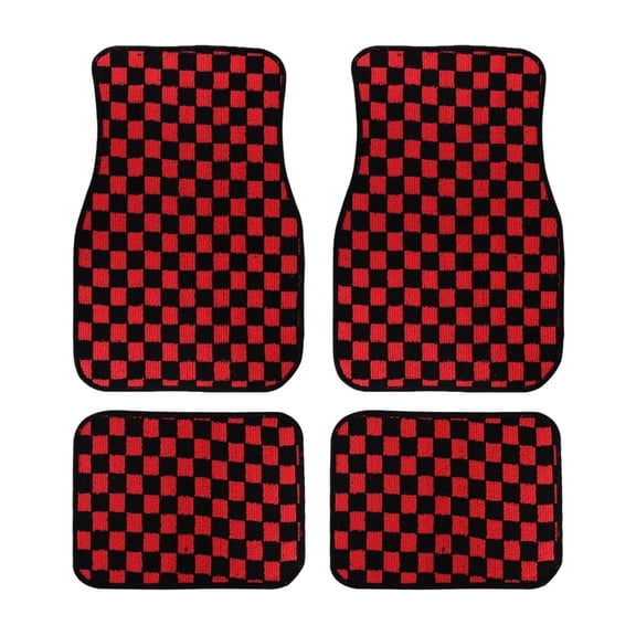 Car Interior 4 Piece Racing Checkered Floor Mats Non Backing Fit Cars Trucks SUVs 4PCS