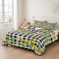 thumbnail image 2 of Queen Quilt Set 90''x96'', Lemon Lightweight Bedspread Coverlet Set with 2 Pillow Shams, Farmhouse Summer Botanical Fruit Black White Plaid Breathable All Season Quilt Bedding for Bedroom/Guest Room, 2 of 9