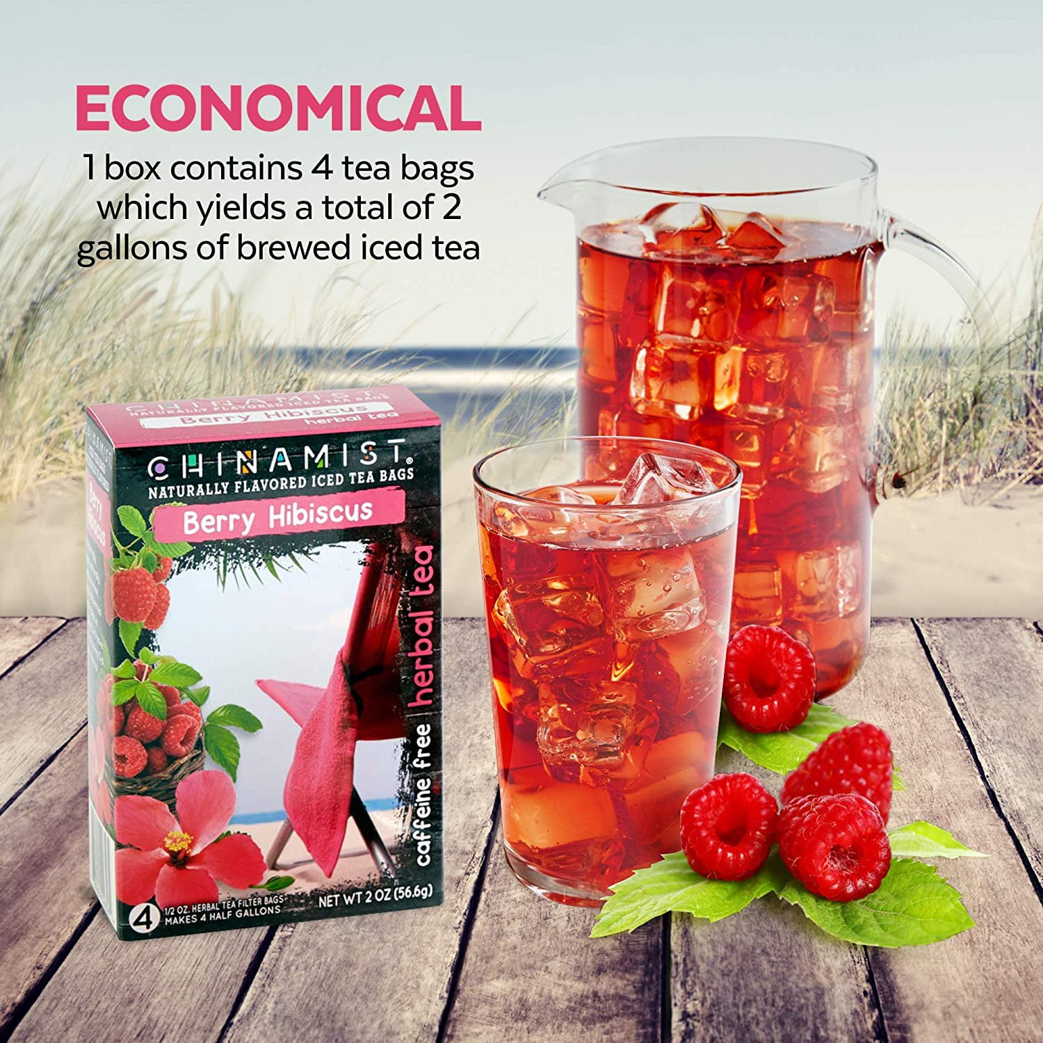 China Mist Naturally Flavored Berry Hibiscus Iced Tea Bags, 4-Count Box, 6-Pack (Each Bag Yields 1/2 Gallon)