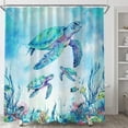 thumbnail image 4 of Beach Sea Turtle Shower Curtain, Blue Coastal Ocean Beachy Tropical Fish Fabric Shower Curtains Set for Kids Bathroom Decorative with Hooks 72 X 72 inch Nautical Aqua Bath Decor, 4 of 6