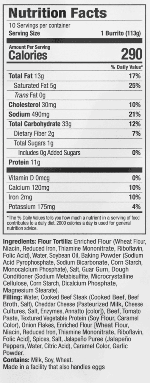 Tina's Cantina Carne Picante y Queso Frozen Value Pack, 40 oz, 10 Count, High Protein
