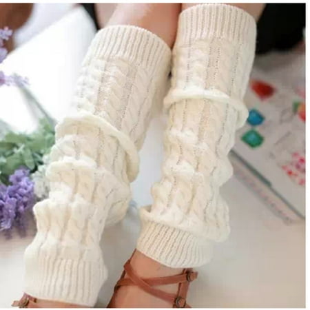 Women Winter Knit Crochet Leg Warmers Knitted Leggings Stocking Girls, White