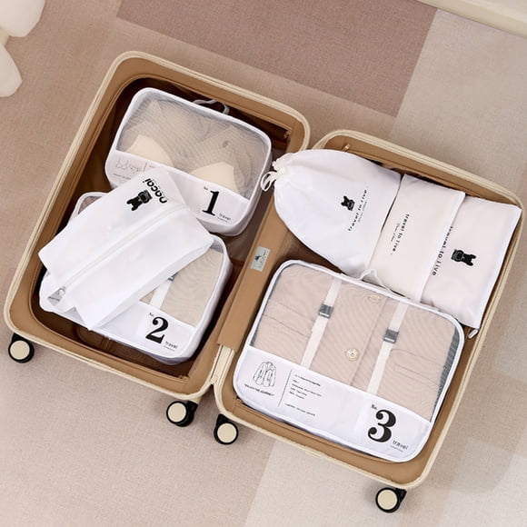 COFEST Ensemble de Bagages de Voyage 7 Pcs avec Sacs en Filet, Sac à Lingerie, Sac à Chaussures et Sac à Linge pour un Emballage Efficace et un Voyage Facile Blanc