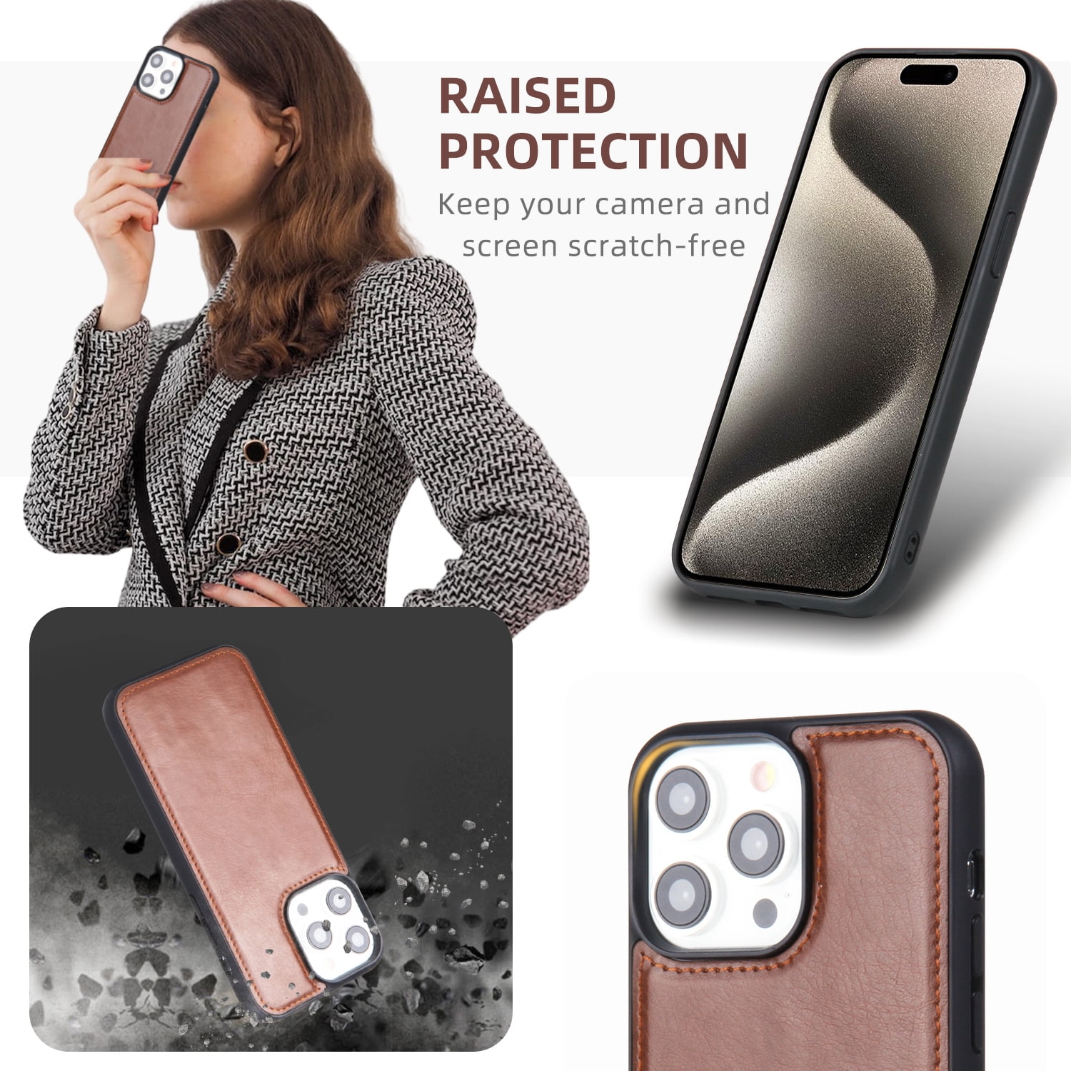 2 In 1 Wallet Phone Case for Apple iPhone 13 Pro Max, Detachable Magnetic Back Cover with Cards Holder Zipper Pocket Hand Wrist RFID Blocking Snap Closure Shockproof Case for iPhone 13 Pro Max, Brown