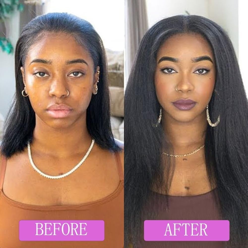 Kinky Straight Clip In Hair Extensions for Black Women Real Human Hair Natural Black 8Pcs 120g Full Head Yaki Straight Clip in Extensions