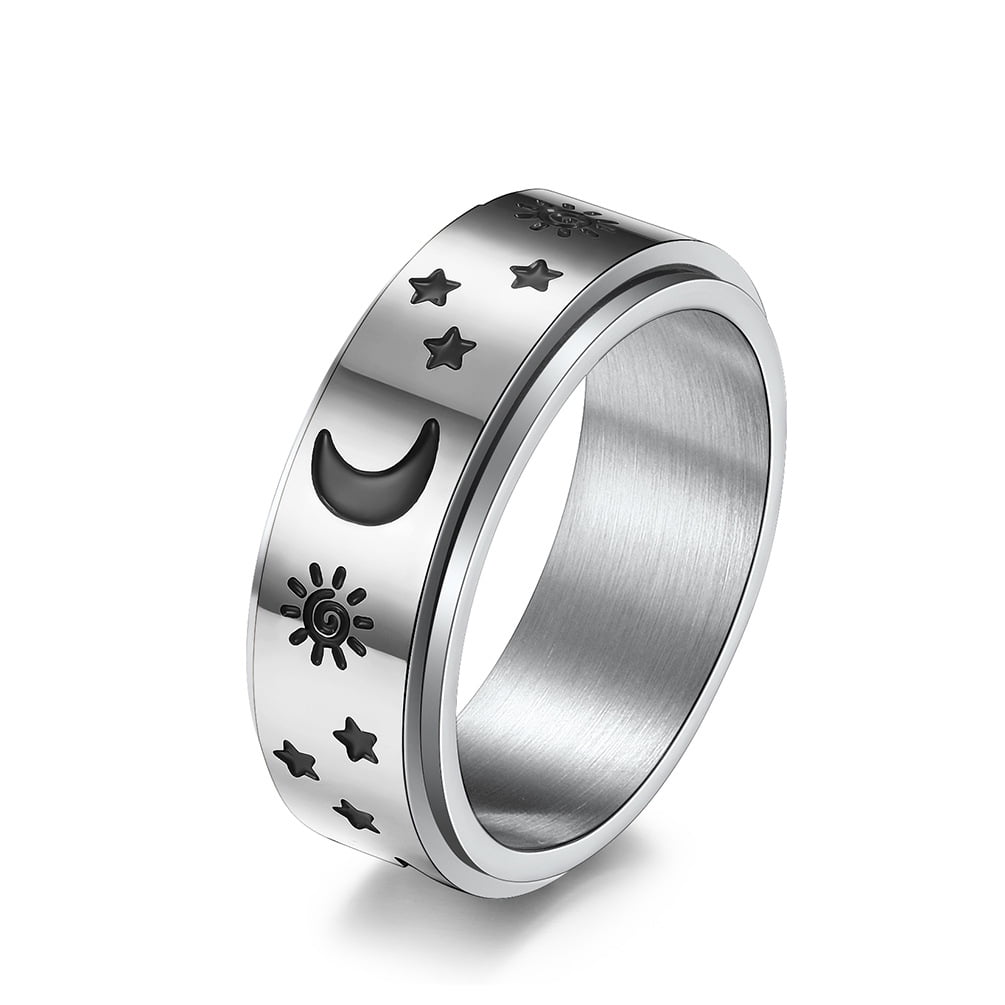 Thunaraz Stainless Steel Spinner Rings Fidget Band Rings Moon Star Flower Butterfly Anxiety Rings for Women Men