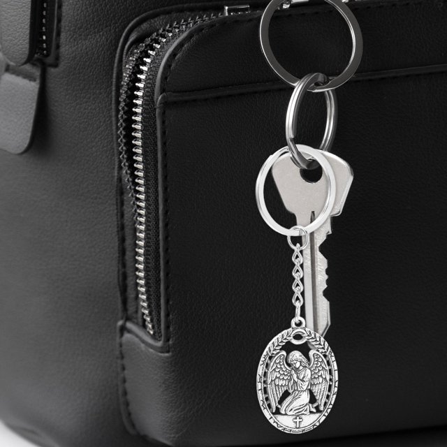 Moluckfu 24Ud Llavero Ángel Protector Retro Aleación Plata Accesorio Para Uso Diario