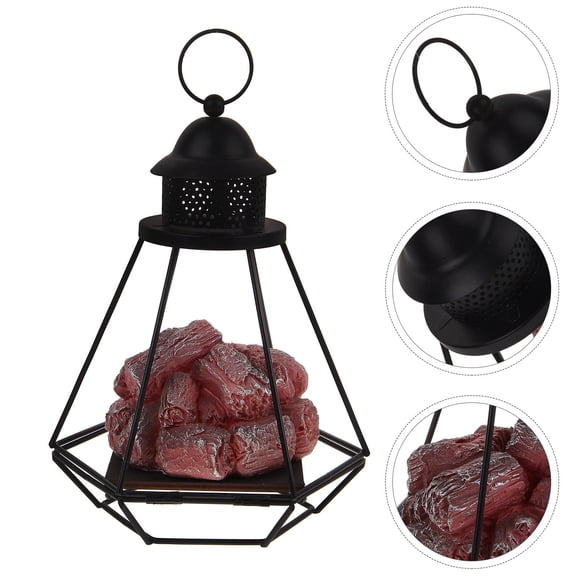 Phenofice Black LED Fireplace Lantern Night Light for Indoor Use, Decorative Romantic Ambiance and Cozy Home Lighting