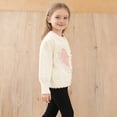 thumbnail image 3 of Suéter de cuello redondo para primavera y otoño e invierno para niñas, suéter con lazo en forma de corazón y botones de perlas, cárdigan de manga larga, suéter para niños, parte superior de poliéster, 3 of 7