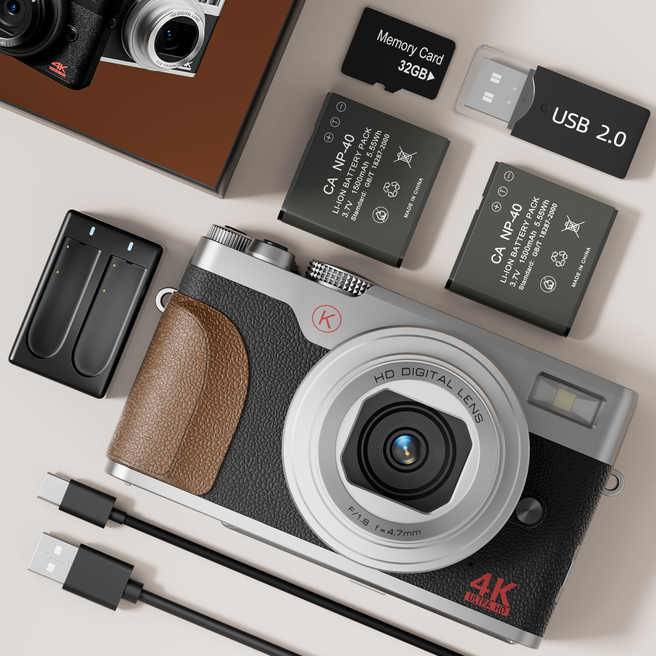 NBD 4K UHD デジタルカメラ 32GBメモリーカード付き NBD Digital Camera 4K 56MP Vlogging Camera for YouTube with