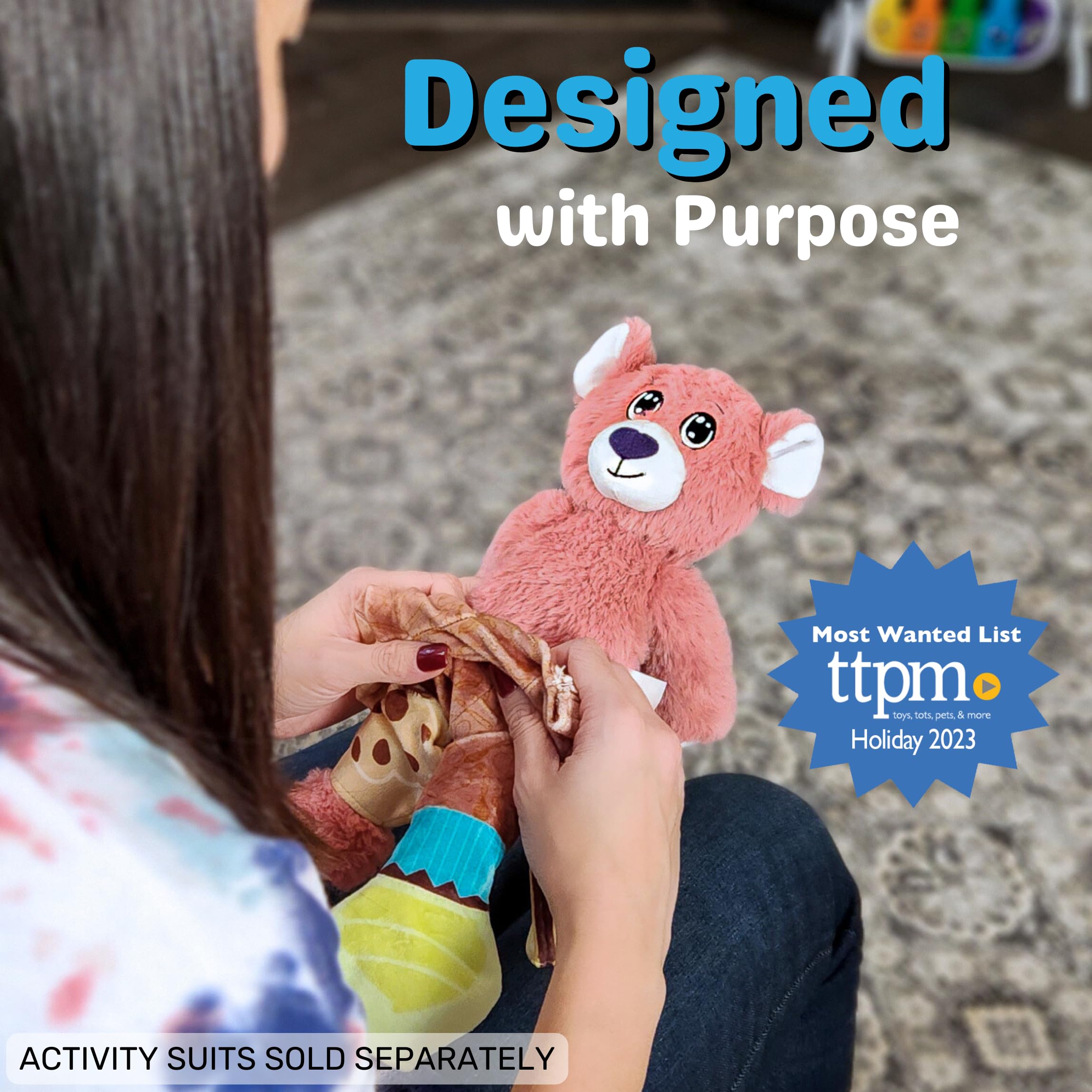 The Adventure Crew Bo the Bear Plush Comfort / Activity Toy for Newborn and Up | Ultra-Soft, 11.5" Compact Size with Weighted Limbs | Interactive Companion for Early Learning