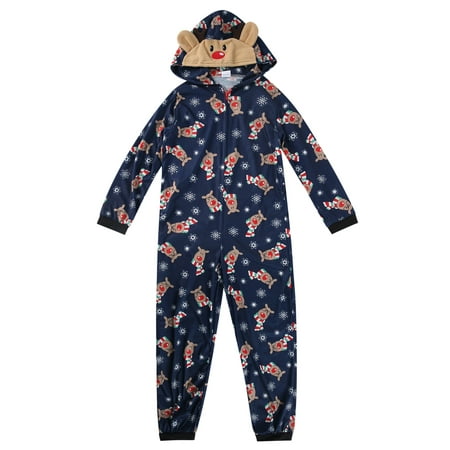 

FeMereina Christmas Family Matching Hoodie Pajamas Elk Print Hooded Long Sleeve Jumpsuit with Zipper