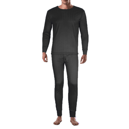 

Therma Tek Men s 100% Cotton Brushed Lined Thermal Top & Bottom Underwear Set Black Large