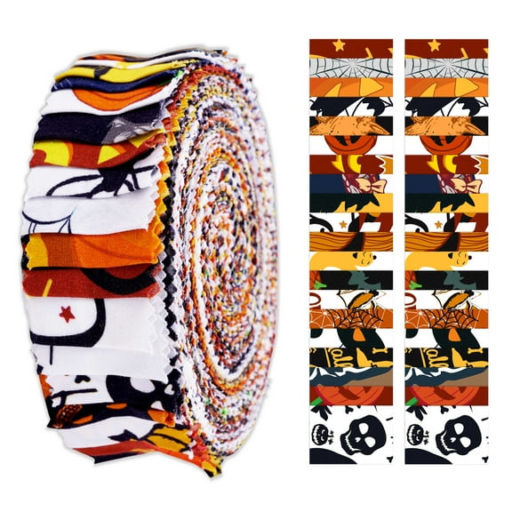 Soimoi 40Pcs Halloween Print Precut Fabrics Strips Roll Up 1.5x42inches Cotton Jelly Rolls For Quilting - Multicolor