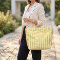 thumbnail image 4 of HUISZJ PVC Striped Tote Bag, Stylish Canvas Handbag, Large Capacity Portable Travel Shoulder Bag for Commuting Work Travel (Beige), 4 of 6