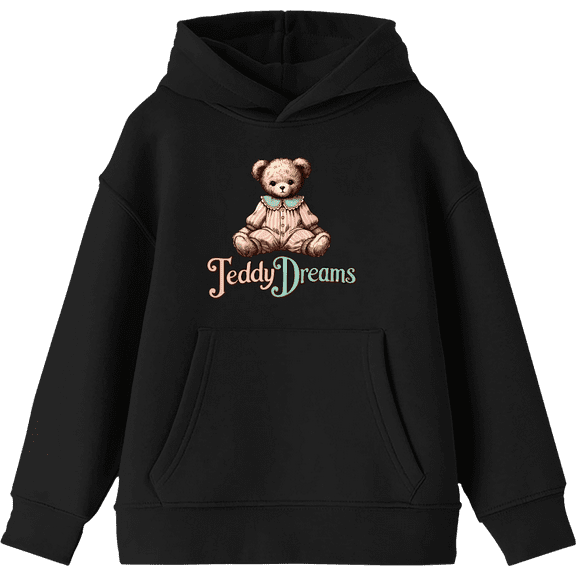 Teddy Dreams Boy's Black Long Sleeve Hoodie-Medium
