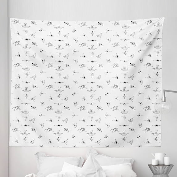 Classical Tapestry, Monotone Pattern of Repetitive Performing Ballet Dancers Motif, Fabric Wall Hanging Decor for Bedroom Living Room Dorm, 5 Sizes, Charcoal Grey and White, by Ambesonne