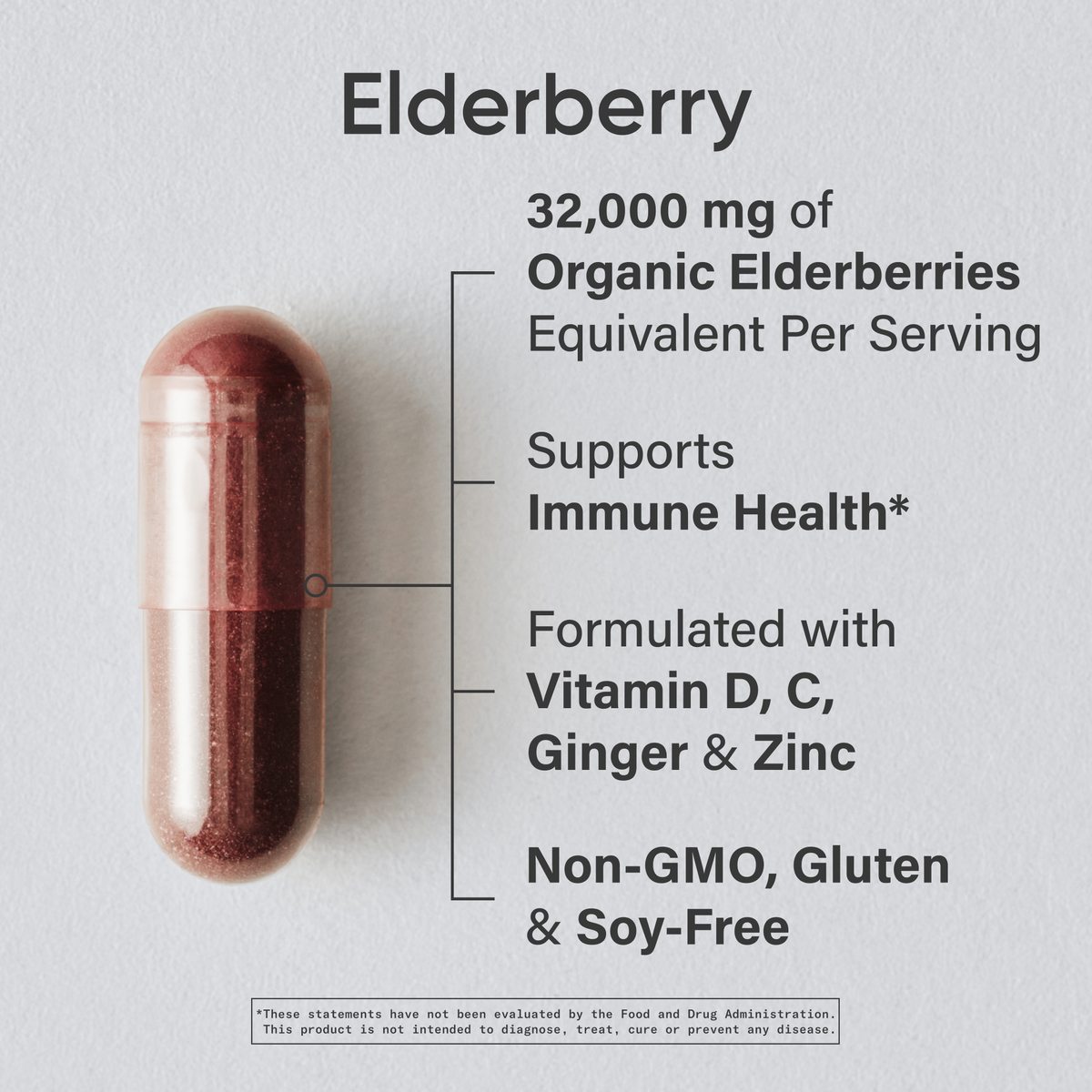 Sports Research® Elderberry 500mg Vitamin D C Ginger Zinc High Extract Non-GMO Gluten Free (60 V-Softgels)
