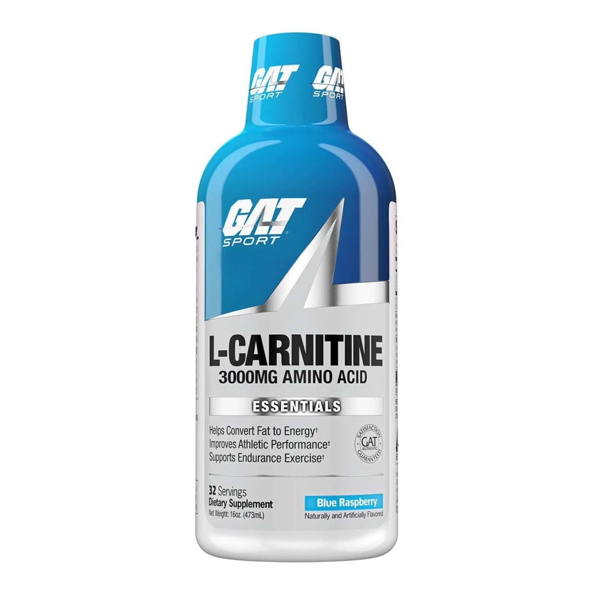 GAT Sport Essentials Liquid L-Carnitine 3000, Blue Raspberry, 16 oz, 32 Servings