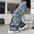 thumbnail image 4 of YUEHUA white jeans girls baggy, Girls Loose Denim Pants For Kids With Side Star Detail, 4 of 8