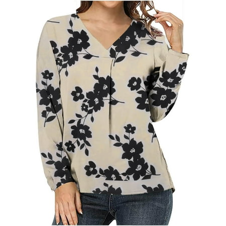 

Mrat Night Out Shirts for Women Long Sleeve V-Neck Blouses & Shirts Ladies Fashion Casual Print V-Neck Loose Long Sleeve T-shirt Top Blouse Pullover Long Sleeve Corset Tops