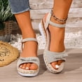 thumbnail image 2 of Lenago Sandals Women Casual Spring And Summer Versatile Beach Wedge Sandals Solid Color Peep Toe Open Toe One-Strap Buckle Sandals 43, 2 of 9