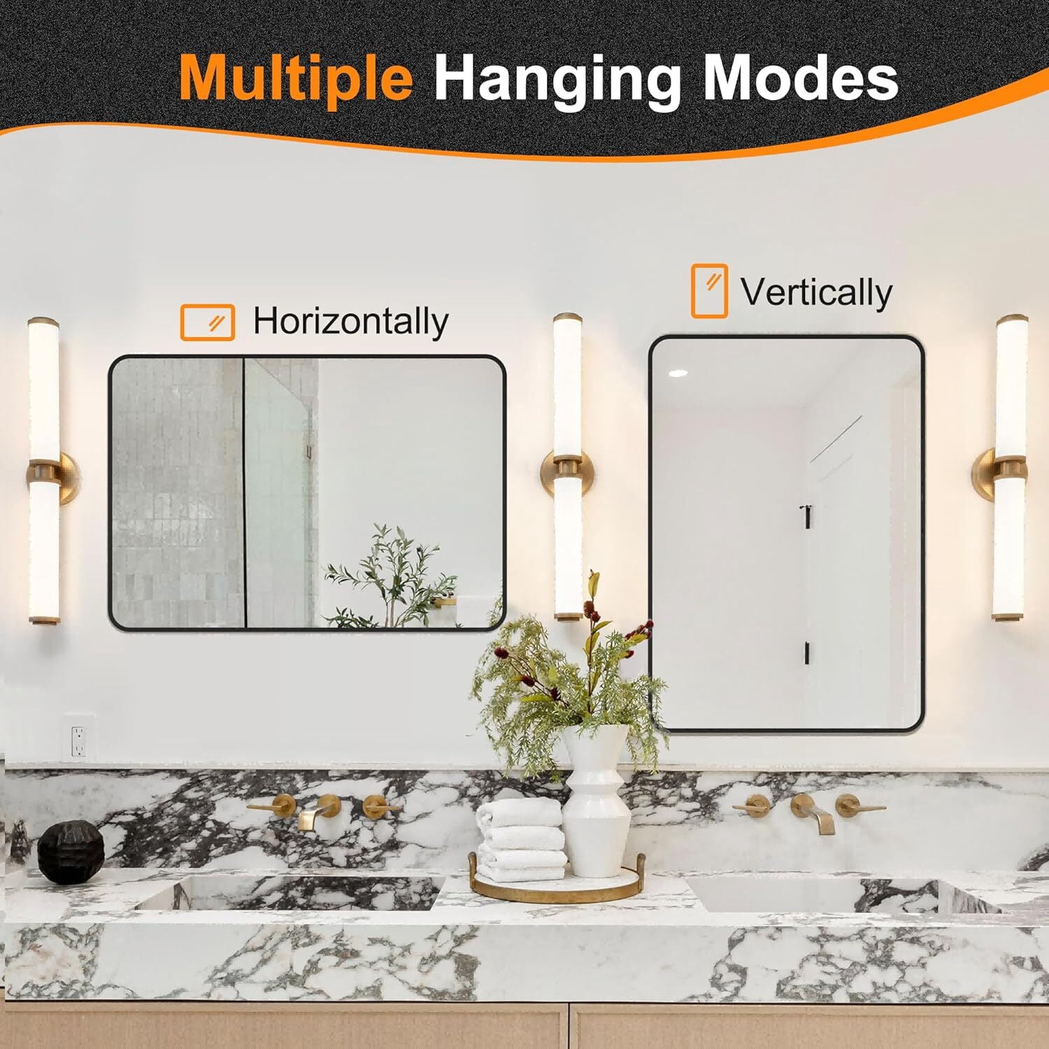 Anyrose 24.1"x36" Bathroom Mirror for Wall Rounded Corner Wall Mounted Hanging Mirror, Black