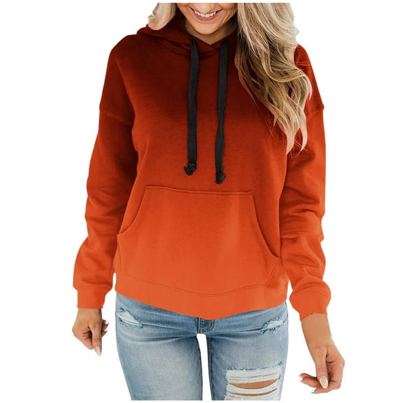XPMWRP Women's Gradient Color Hooded Fleece Sweatshirt Casual Long Sleeve Drawstring Pullover Oversized Loose Fit Fall Winter With Pocket Orange XXL