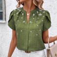 thumbnail image 4 of Tops de Color Sólido para las Mujeres Blusa de Manga Corta Plisada Hueca, Cuello de Pie Top de Moda Casual, 4 of 9