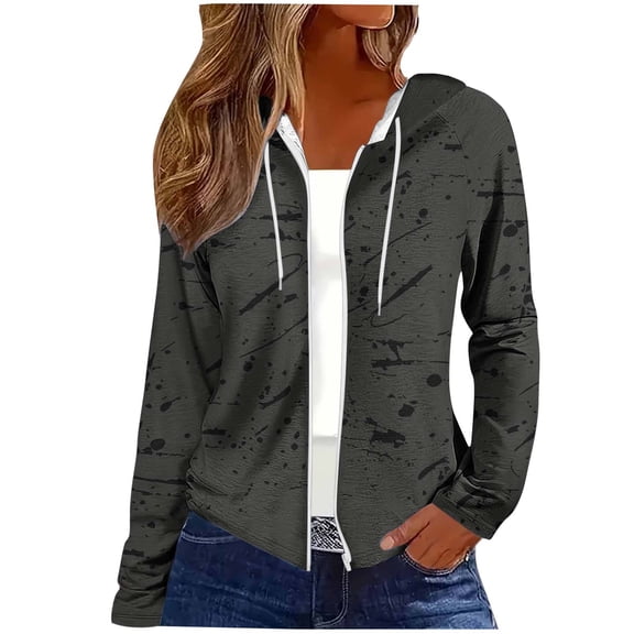 Zip Up Hooded Cardigans for Women Casual Drawstring Loose Solid Long Sleeve Sweatshirt with Pockets Casual