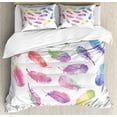 thumbnail image 1 of Feather King Size Duvet Cover Set, Fluffy Dreamy Artistic Pattern with Watercolor Elements Plumage Romantic Design, Decorative 3 Piece Bedding Set with 2 Pillow Shams, Multicolor, by Ambesonne, 1 of 3