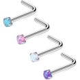 thumbnail image 1 of Briana Williams 18G Surgical Steel Opal Nose L-Shaped Rings Studs Ring Body Piercing Jewelry, 1 of 1
