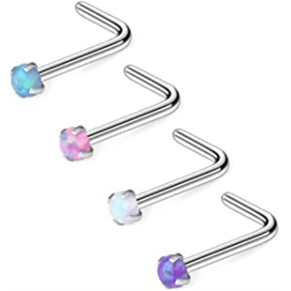 Briana Williams 18G Surgical Steel Opal Nose L-Shaped Rings Studs Ring Body Piercing Jewelry