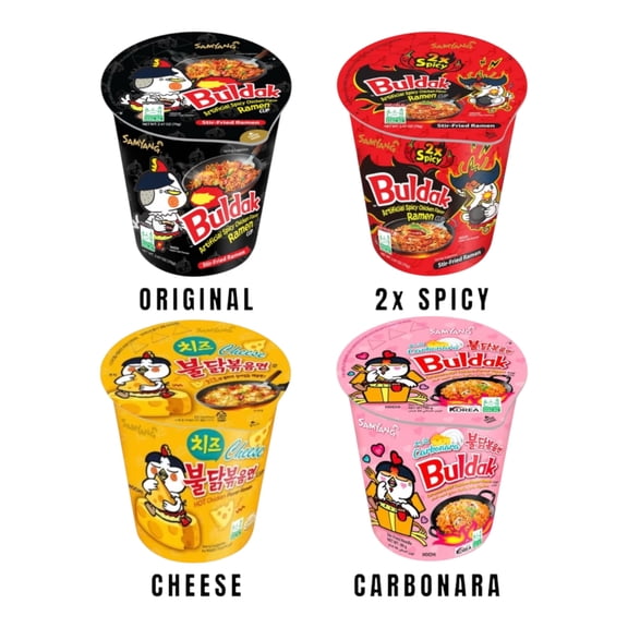 Samyang Buldak Variety Stir-Fry Korean Ramen Cups, 6 Pack