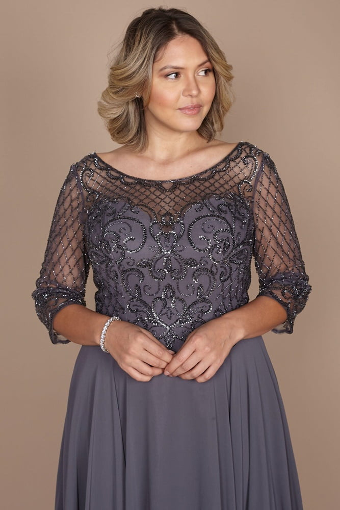 knee length dresses for ladies Ladivine CD0240 Long Sleeve A Line Beaded Dress, Greenery / 6 main image 1