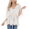 thumbnail image 3 of Tops de gasa con cuello en V, camisas con dobladillo con volantes y manga de murciélago de verano, blusa holgada para mujer, color Beige XL, 3 of 6