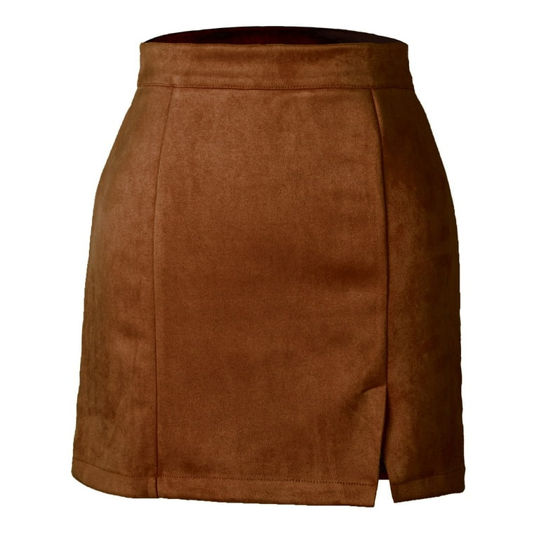 iopqo womens dresses short skirt suede bag solid high waist zipper