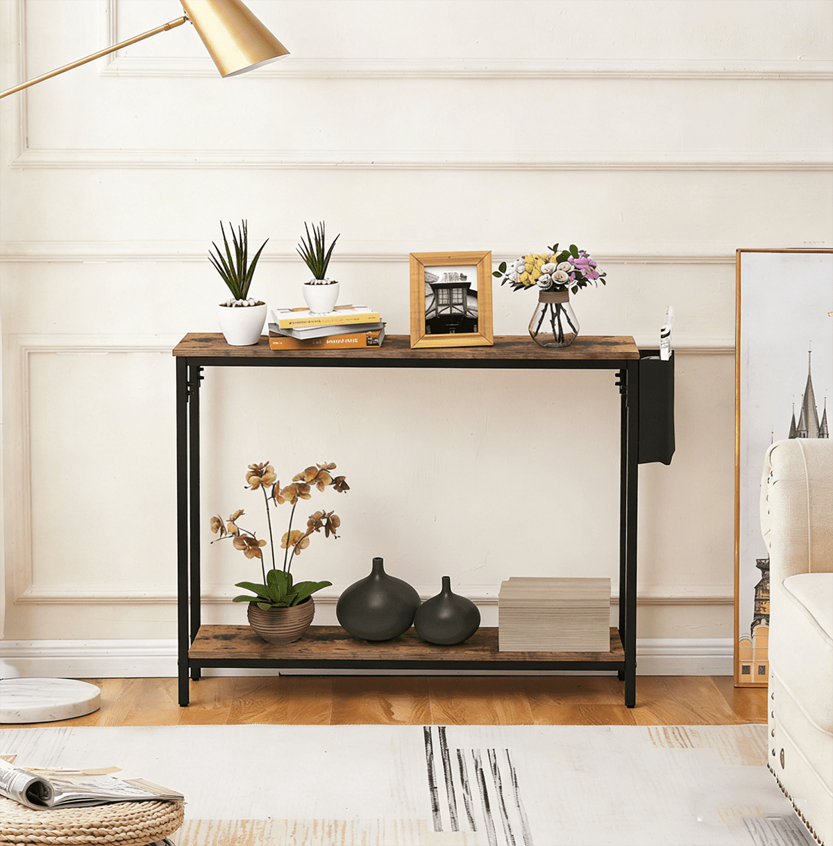 Frmobepts Console Table for Entryway, 2 Tier Entryway Table Bookshelf Accent Table With Storage Shelf Living Room Entry Hall Foyer Table Furniture, Brown