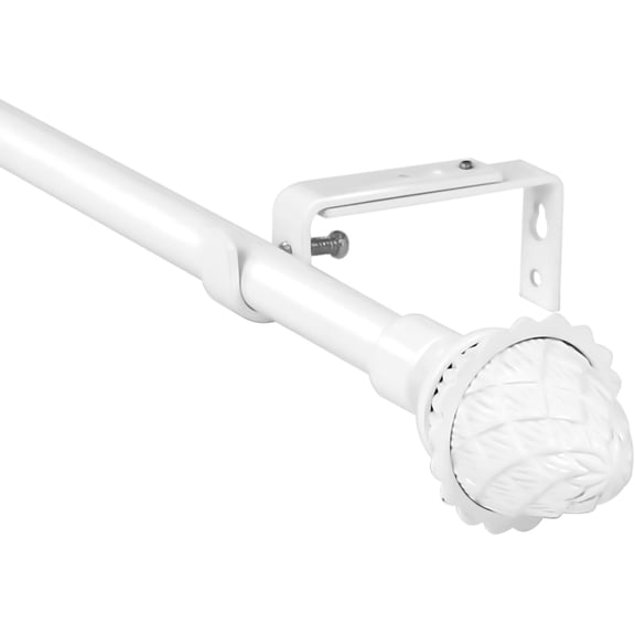 Urbanest Adjustable Single Curtain Rod Set With Artichoke Finials – 5/8-Inch Diameter, Glossy White, 28–48 Inches