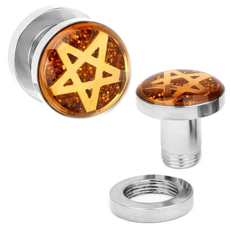 BodyJ4You Plugs Ear Gauges Screw Fit Steel Tunnels 8G Pagan Star Logo Double Flare Expander