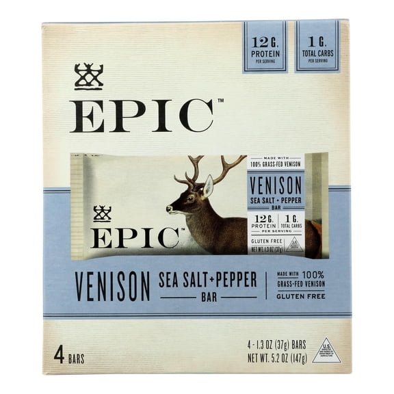 Epic Grass-Fed Venison Sea Salt & Pepper Bar - 4 Bars